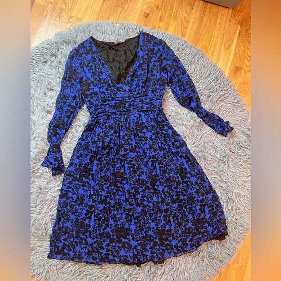 Anthropologie Muse Blue Geometric Silk Layered Bohemian Dress Size 4 - Picture 1 of 5